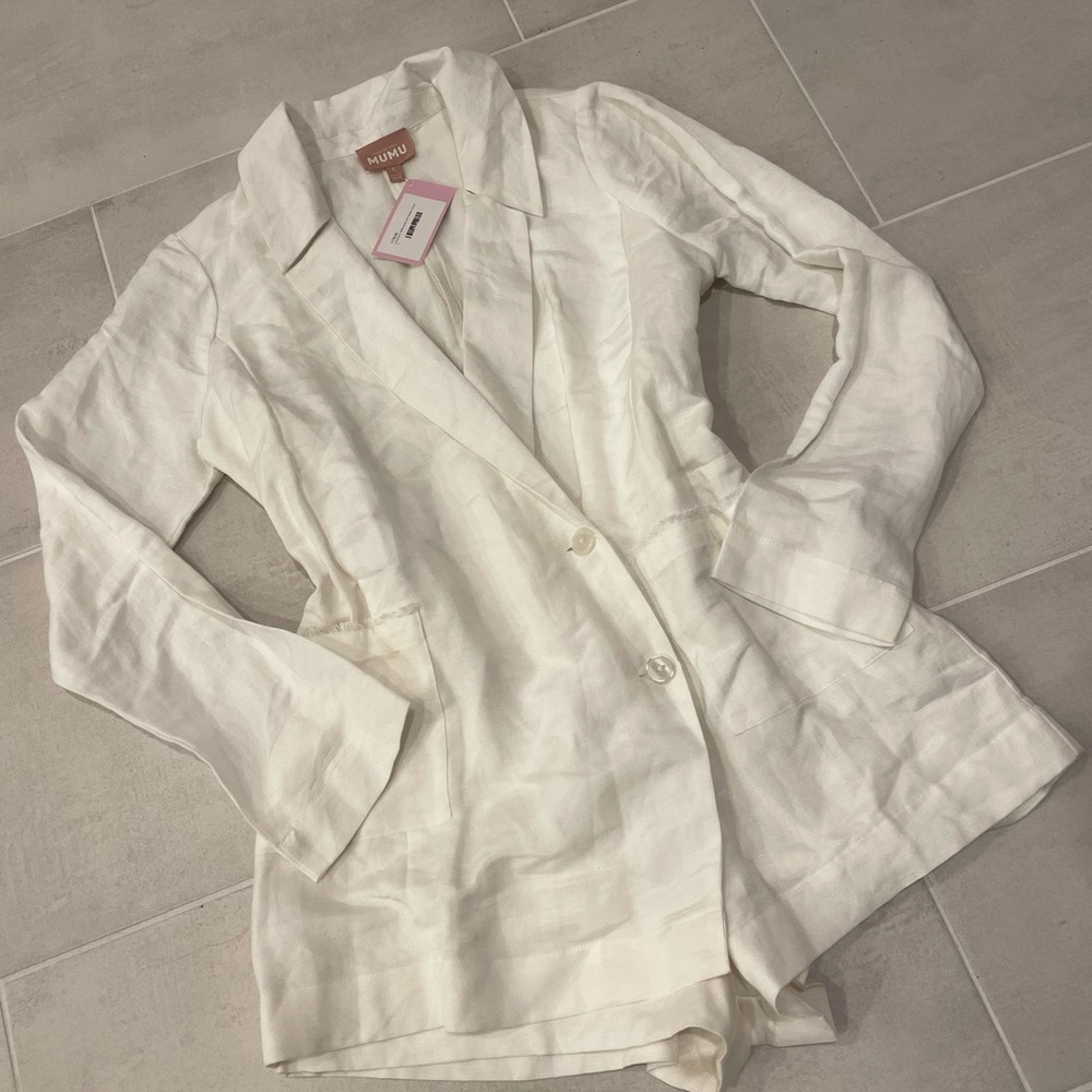 Show me your mumu white blazer linen romper - Picture 3 of 7
